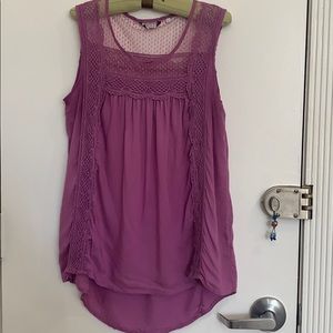 Elle Sz L Mauve Crochet and Mesh Detail Top